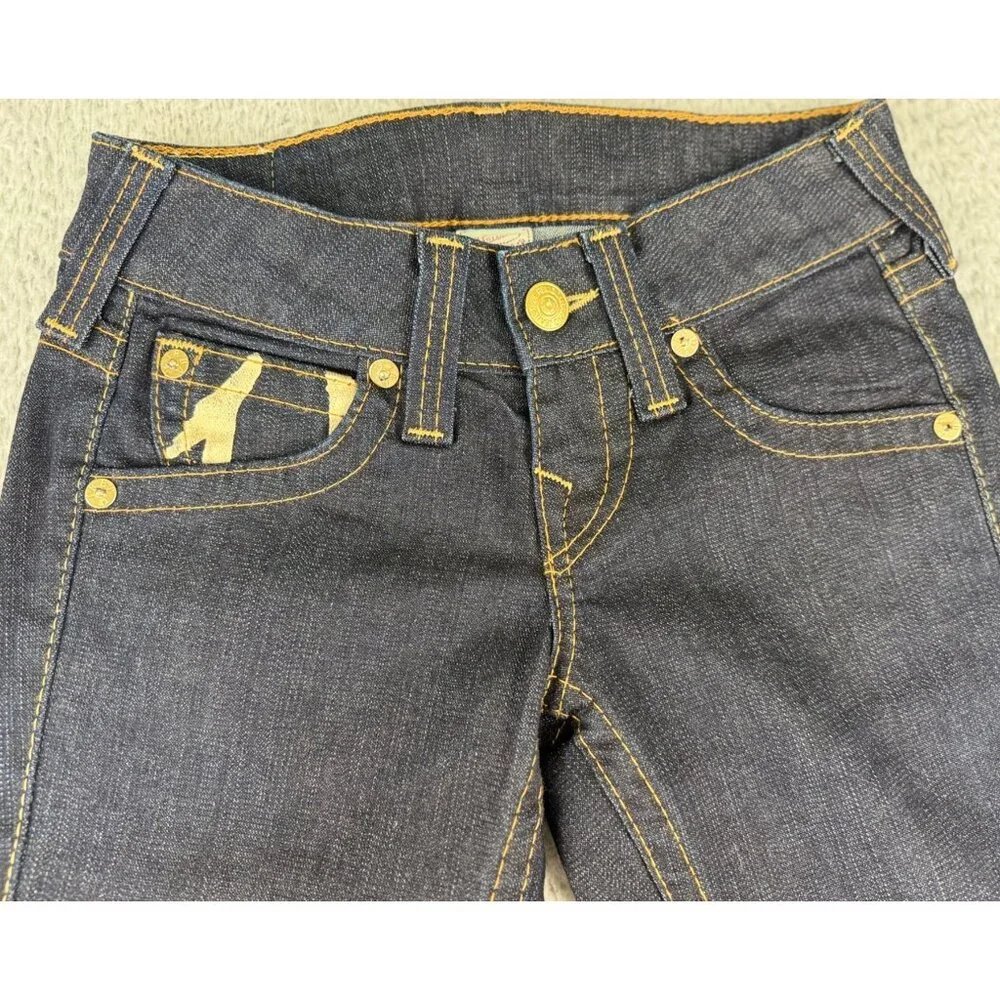 True Religion Bobby Womens 25 Dark Wash Flare Jeans NWOT White Gold Tag Made-USA - Picture 4 of 16